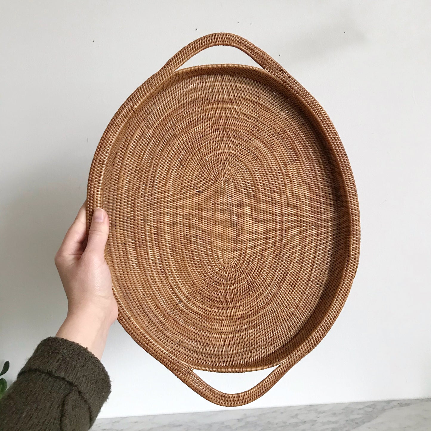 Vintage Woven Oval Tray with Handles