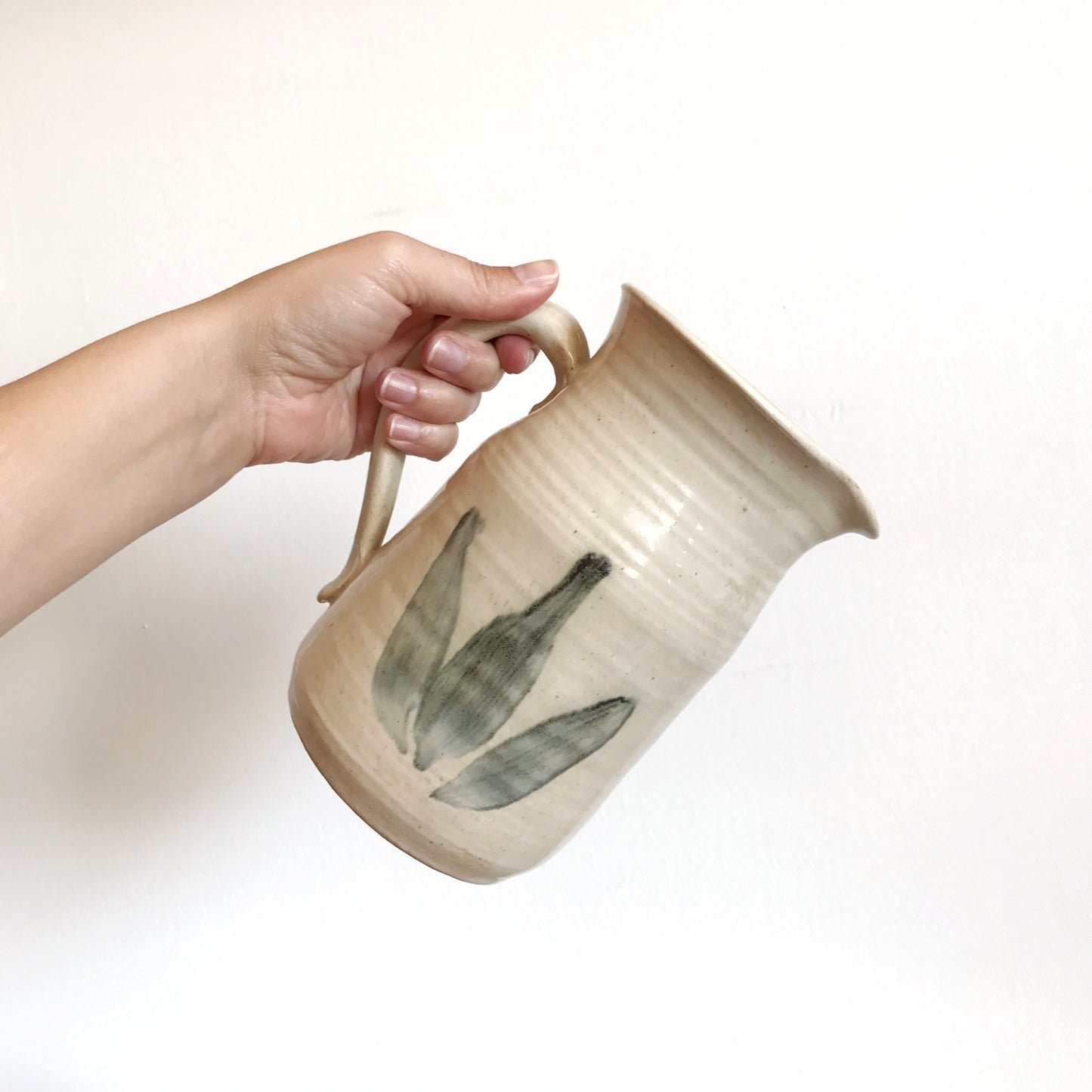 Vintage Stoneware Pitcher with Abstract Strokes