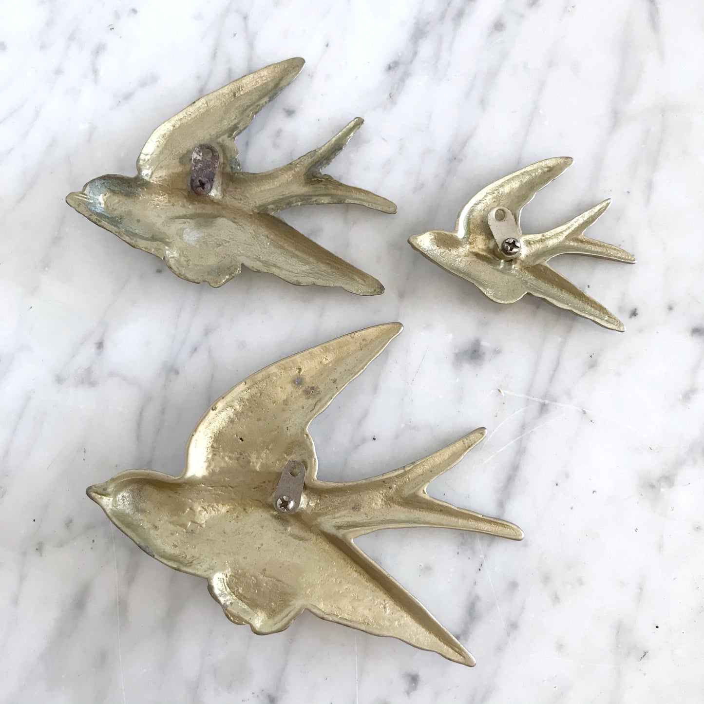 Set of Vintage Brass Sparrows / Wall Decor