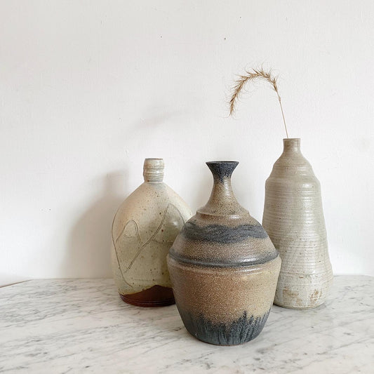 Vintage Pottery Jug with Etched Mountains