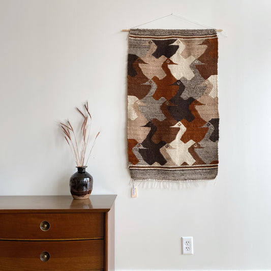 Vintage Handwoven Bird Textile (25.5 x 43)