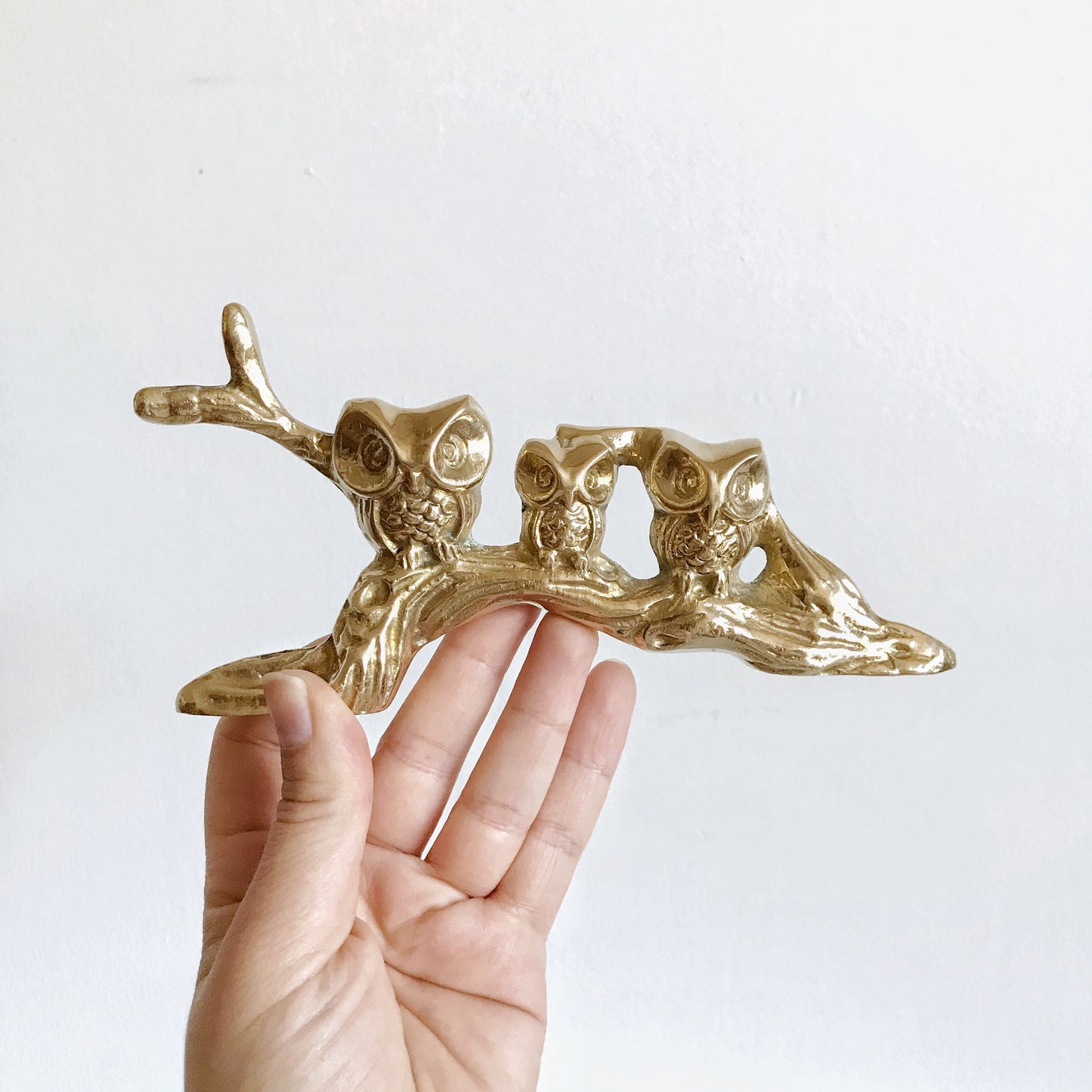 Vintage Brass Owls on Branch