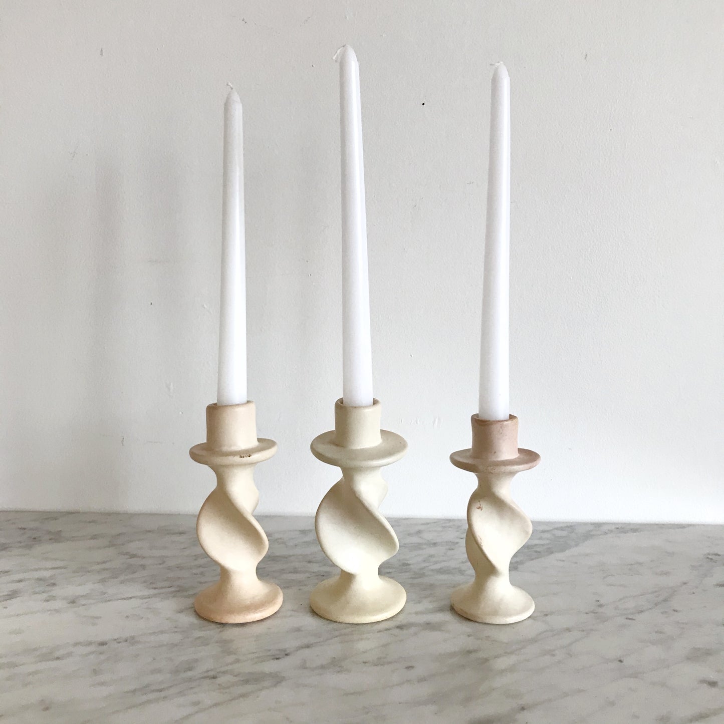 Set of 3 Spiral Soapstone Candle Holders