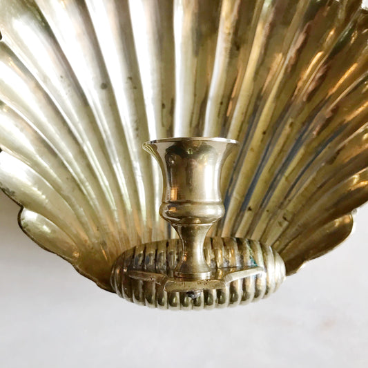 Vintage Solid Brass Seashell Candle Sconce