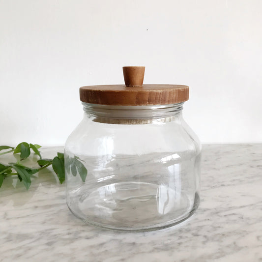 Large Vintage Glass Container w Wood Lid