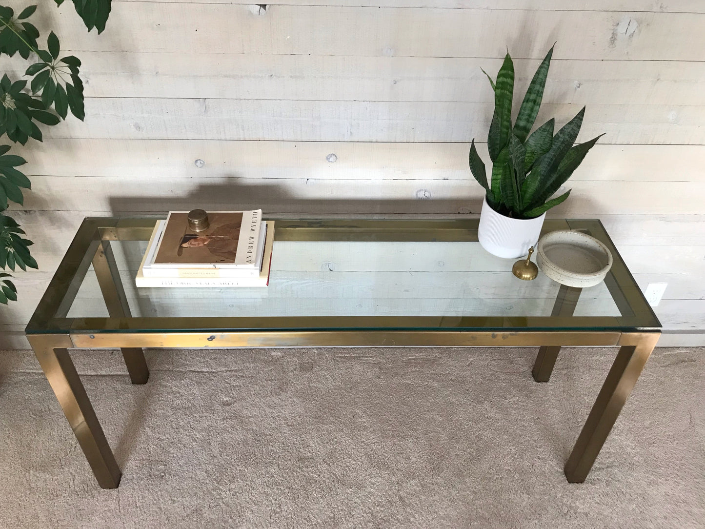 Vintage Gold + Glass Parsons Console Table