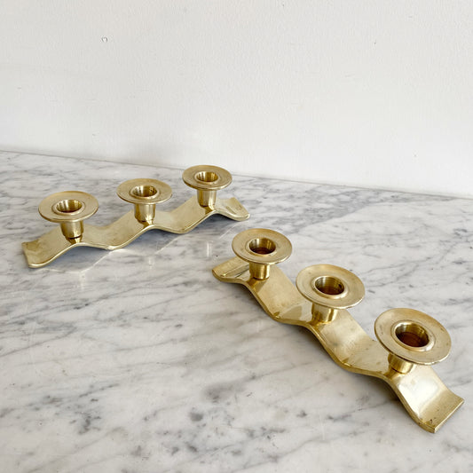 Vintage Brass Wave Candle Holder