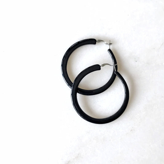 XL Black Acrylic Hoop Earrings