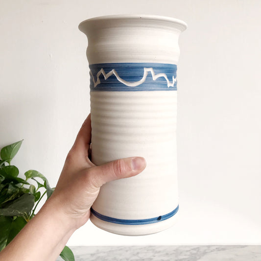 XL Stoneware Vase, White w/ Blue, R. Rowland