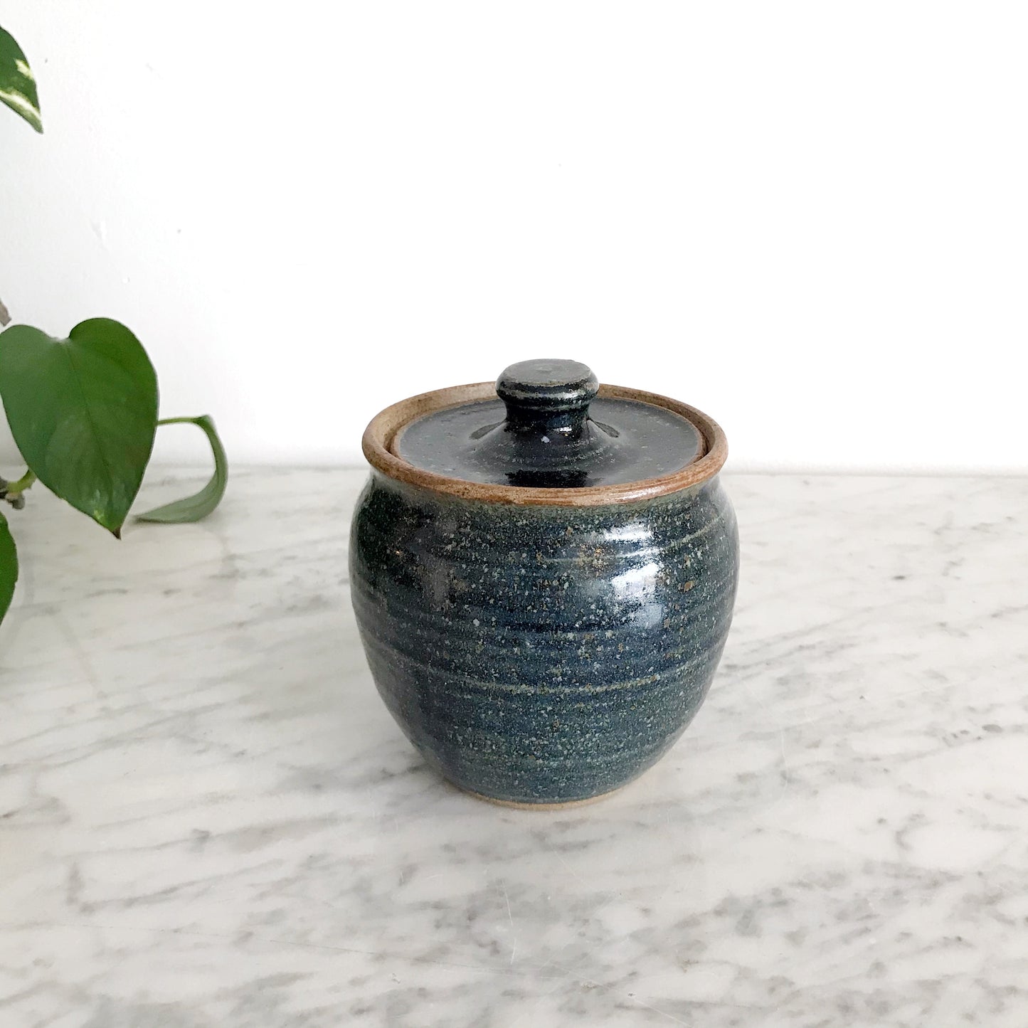 Studio Pottery Container, Deep Blue