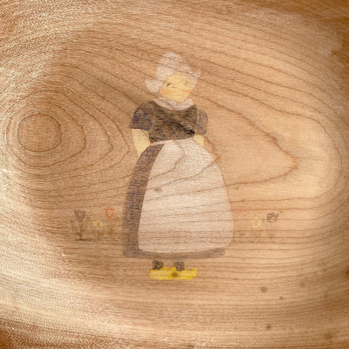 Vintage Wooden Plate with Dutch Girl