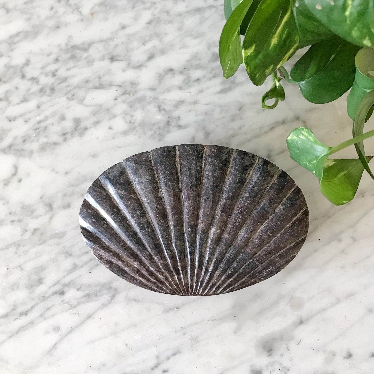Vintage Carved Marble Seashell Box