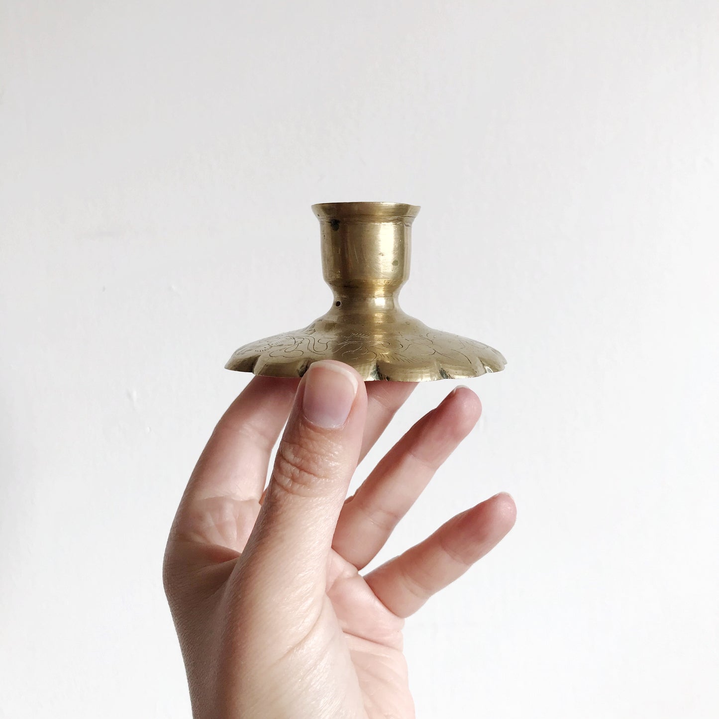 Vintage Etched Brass Candle Holder