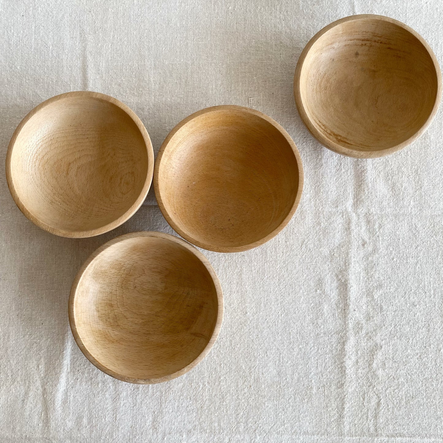 Set of 4 Vintage Turned Wood Bowls, Japan