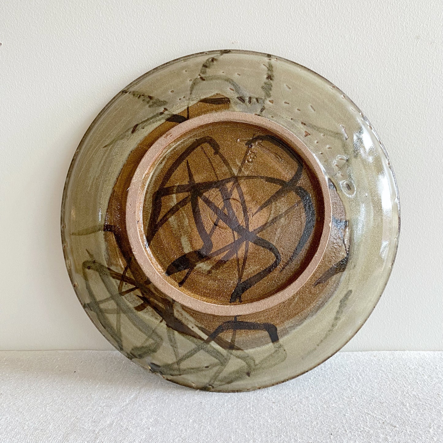 Vintage Pottery Plate / Platter with Grass Design
