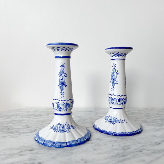 Pair of Hand-painted Candlestick Holders, Portugal