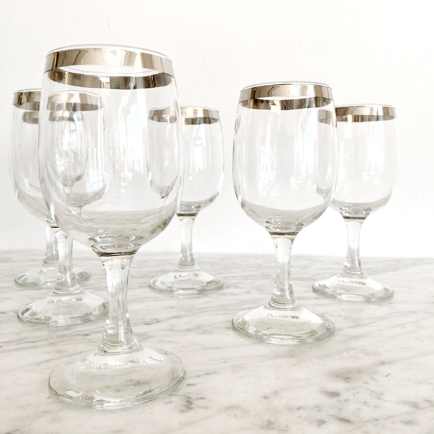 Silver Rimmed Wine Glasses, Set of 6