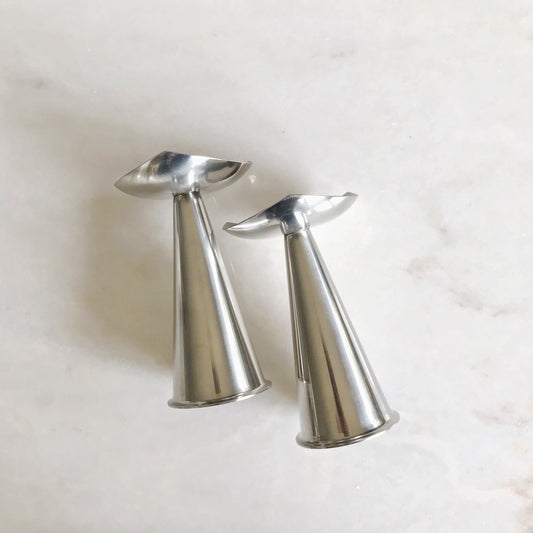 Pair of Tall Vintage Stainless Candle Holders