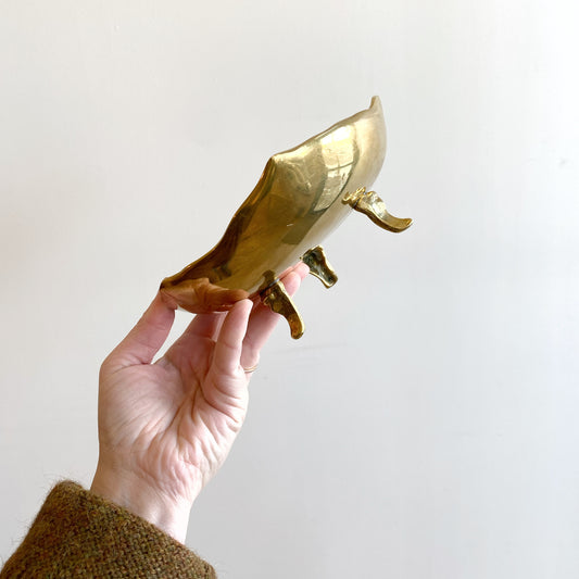 Heavy Solid Brass Leaf Bowl / Footed Dish