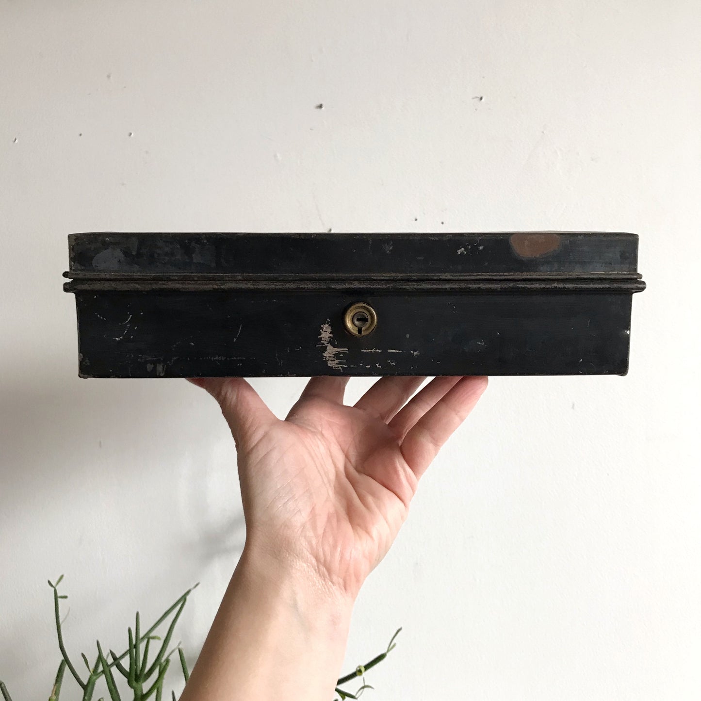 Small Vintage Black Metal Tool Box