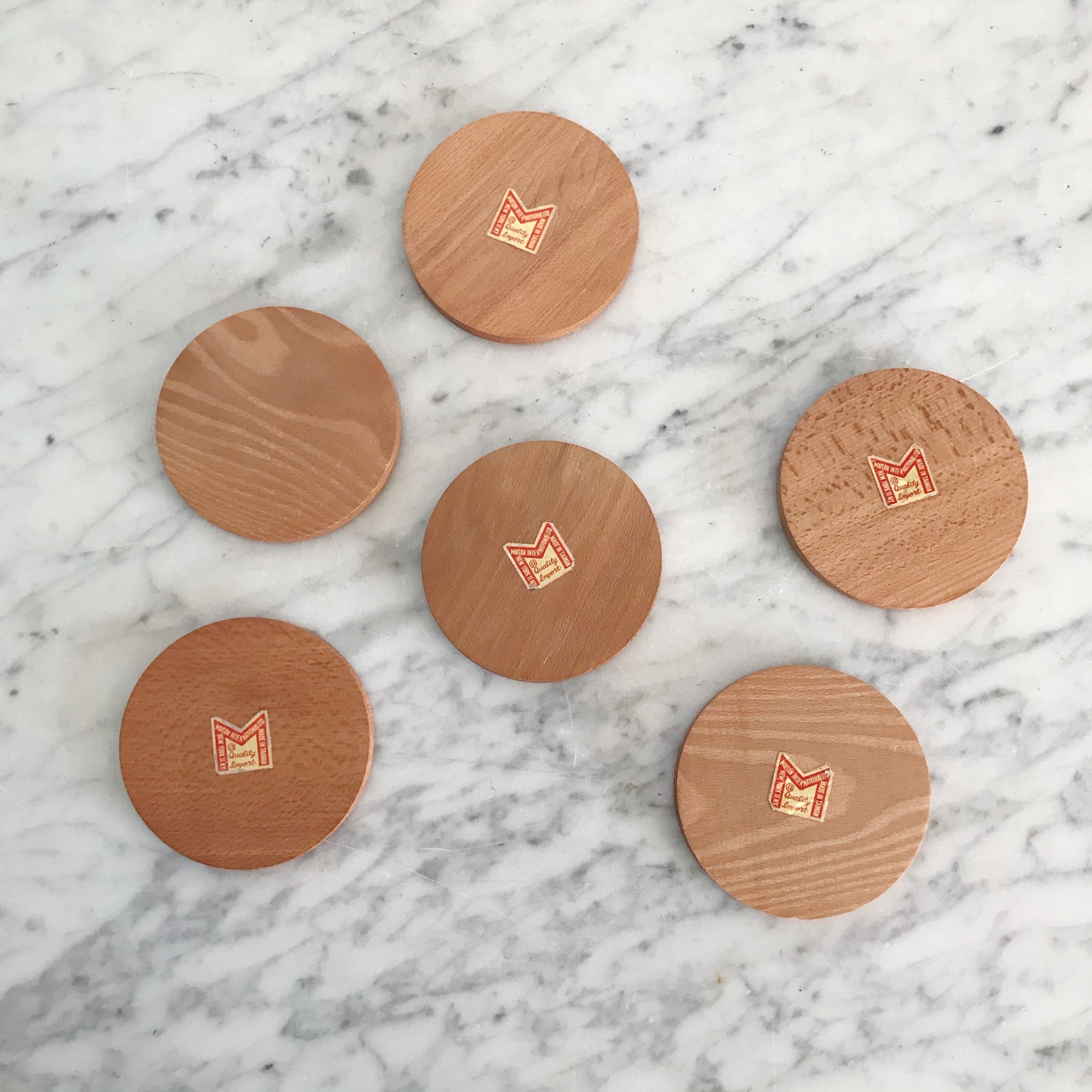 Set of 6 Vintage Wooden Coasters