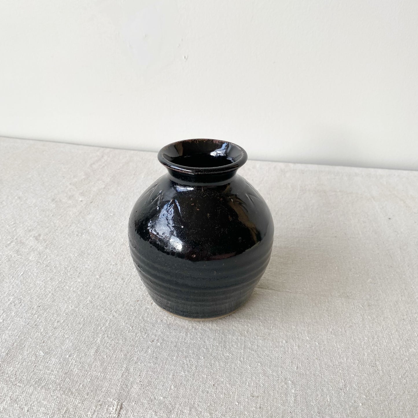 Vintage Black “Zig-zag” Pottery Vase