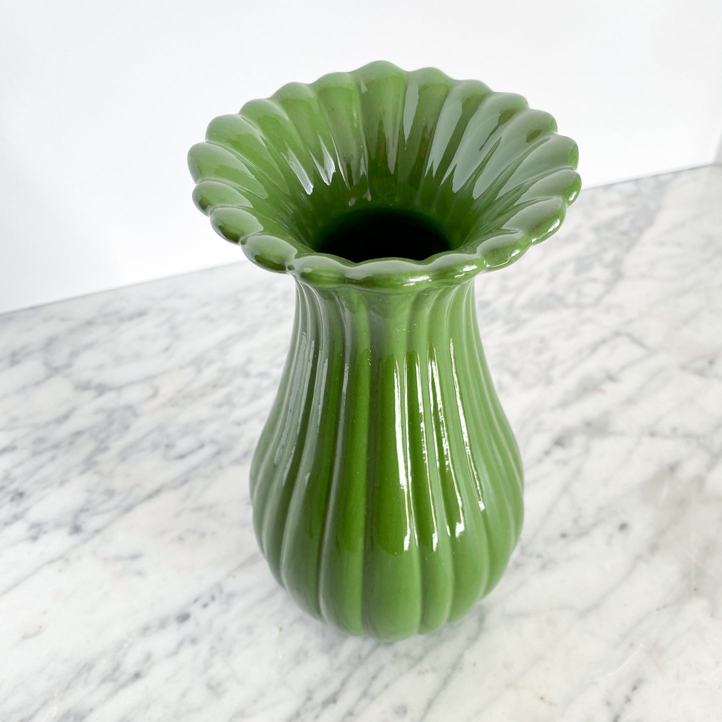 Vintage Grassy Green Ceramic Vase, 8”