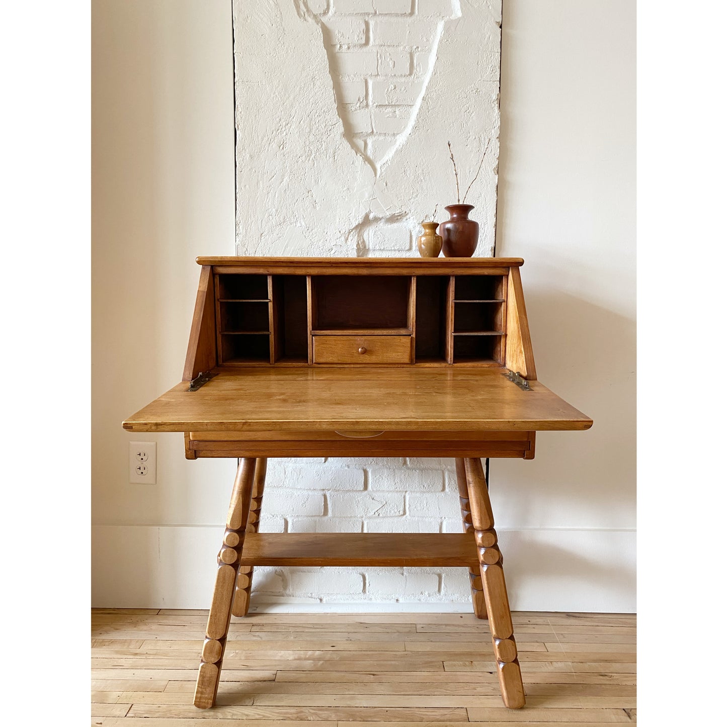 Vintage Folksy Wood Desk + Chair Set