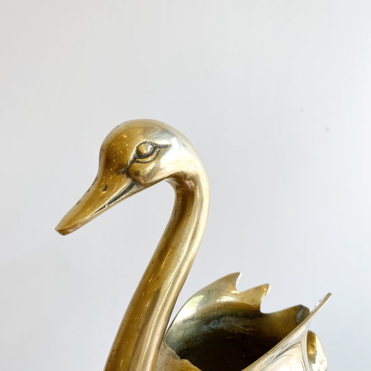 Large Vintage Brass Swan Planter