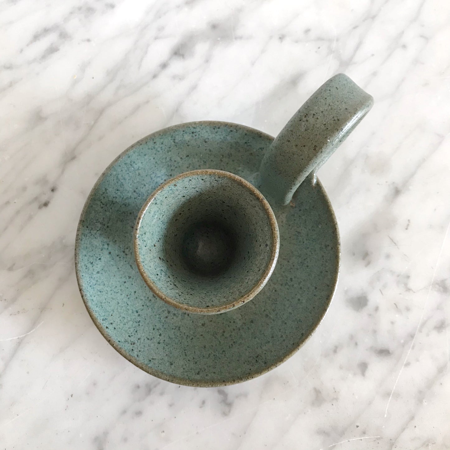 Green Stoneware Candle Holder, Afton Pottery