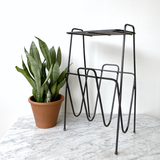 MCM Black Metal Side Table / Plant Stand / Magazine Holder