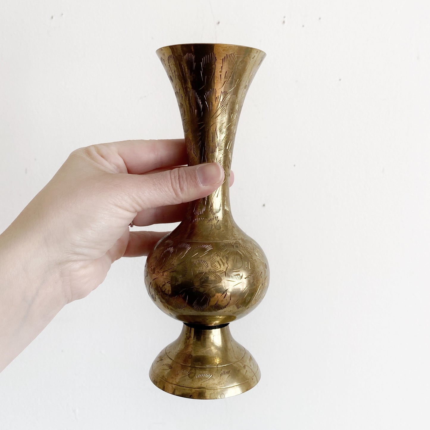 Vintage Etched Brass Vase