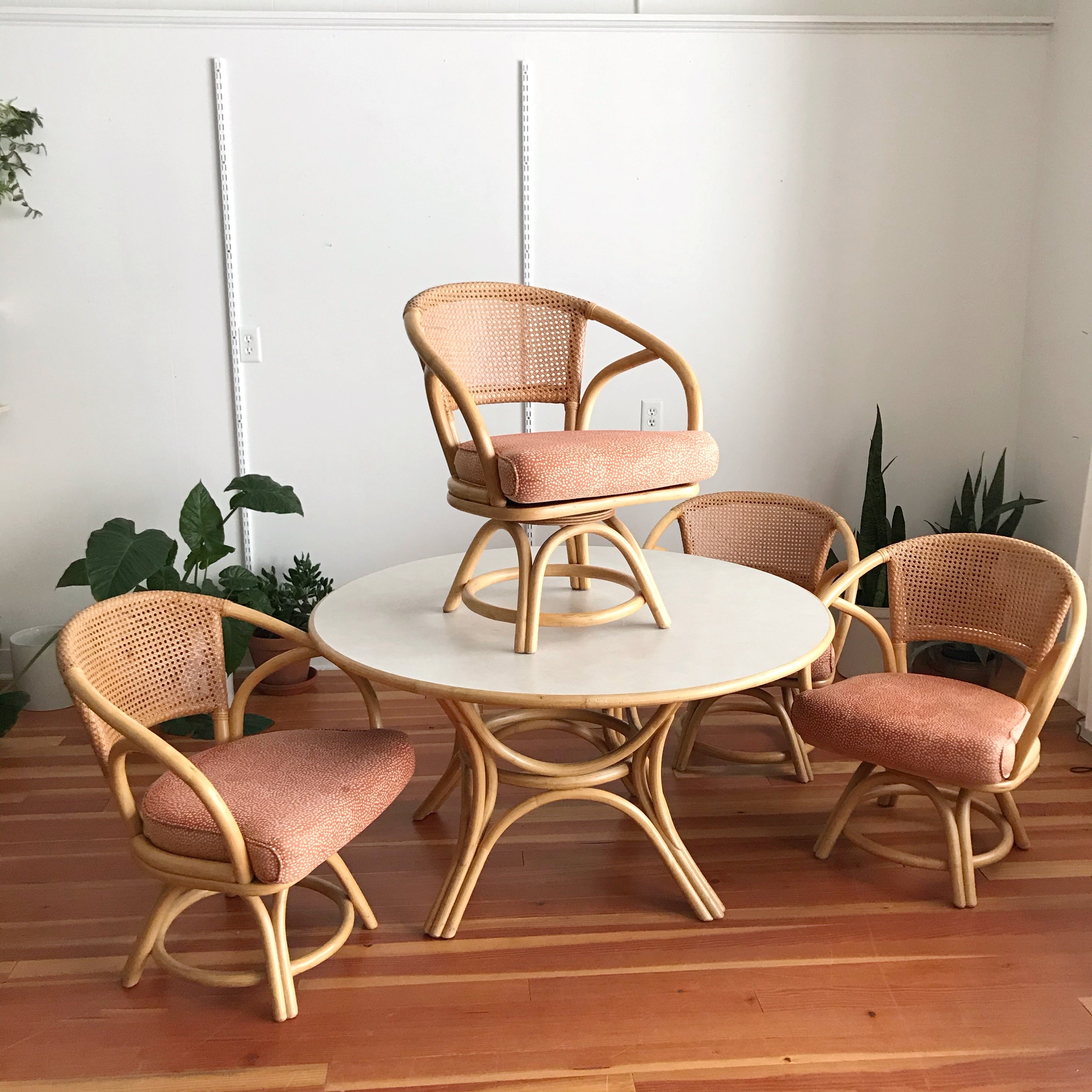 Vintage rattan discount table and chairs