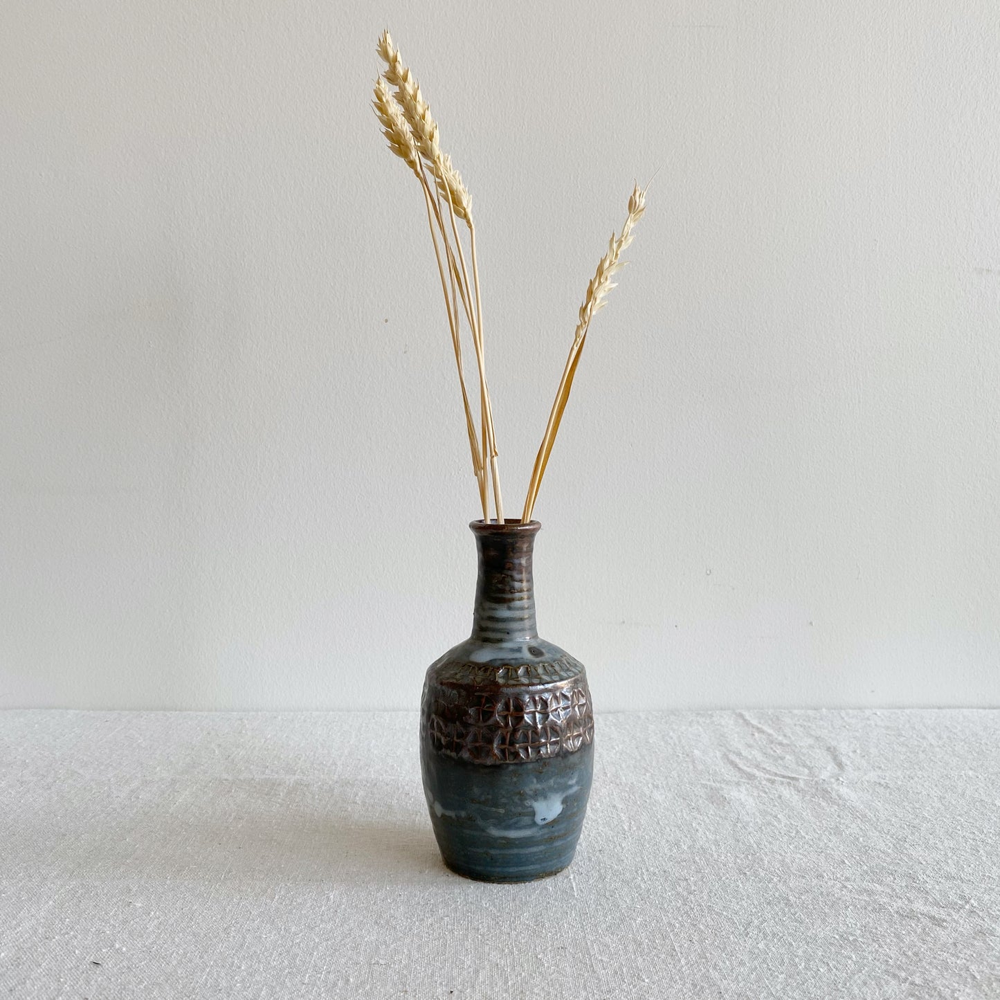 Vintage Textured Stoneware Bud Vase