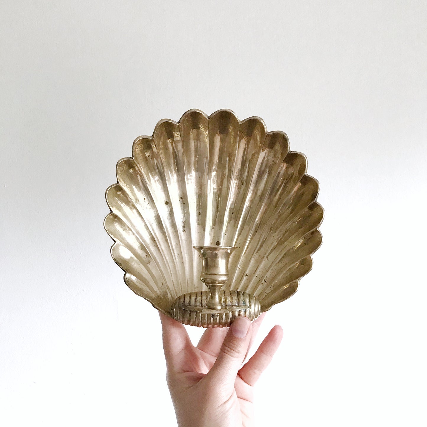 Vintage Solid Brass Seashell Candle Sconce