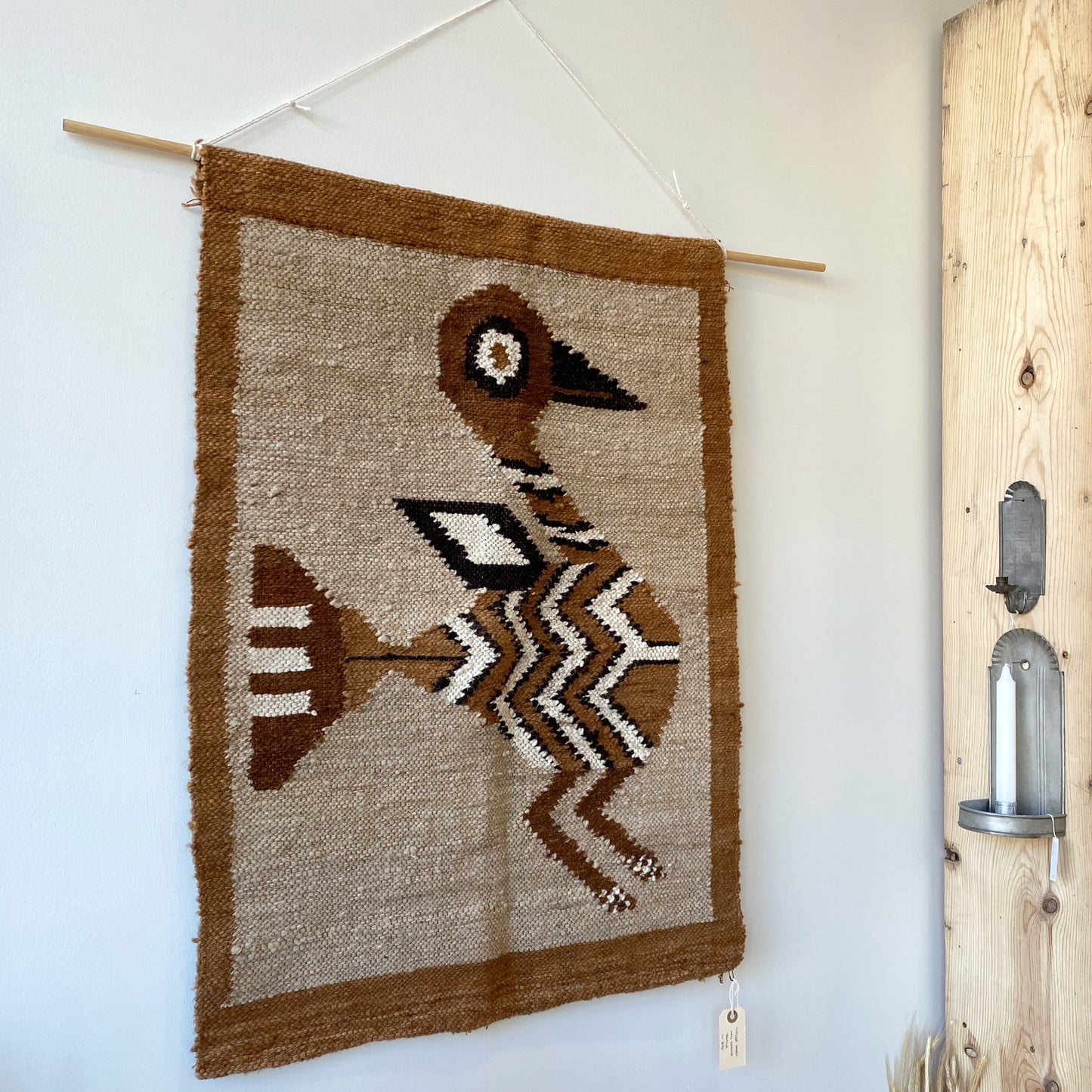 Vintage Woven Wall Hanging / Textile with Bird