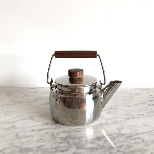 Vintage Stainless Modern Kettle, Rosewood Handles