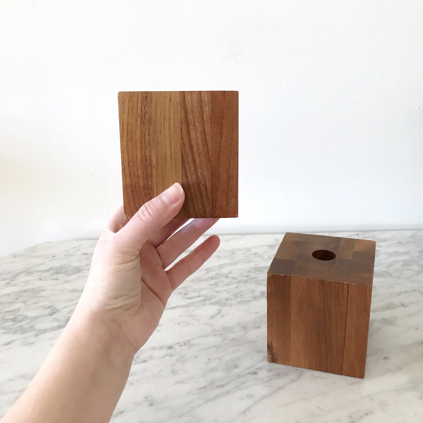 Pair of Wooden Cube Candle Holders