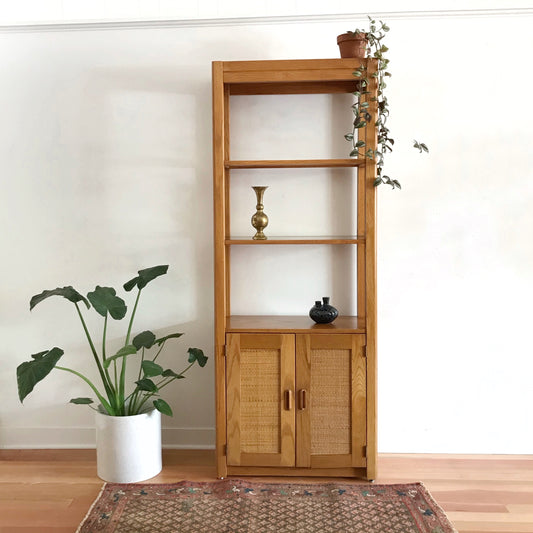 Vintage Oak Display Cabinet with Caning