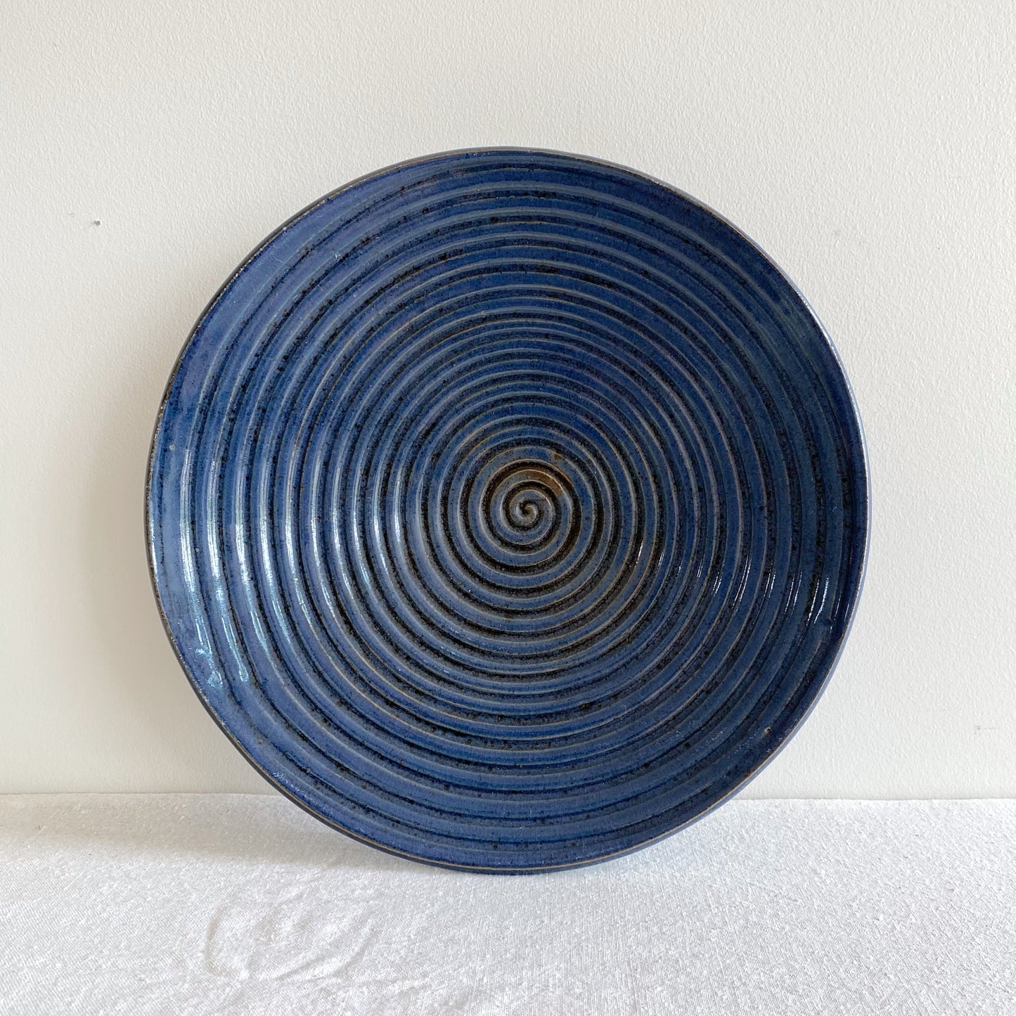 Large Blue Stoneware Platter, 12”