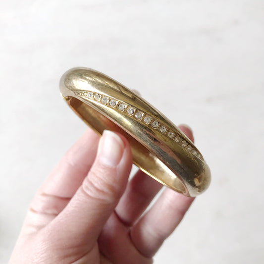 Vintage Gold Clip Bracelet with Rhinestones