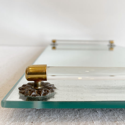Vintage Mirror Dresser Tray with Glass Handles