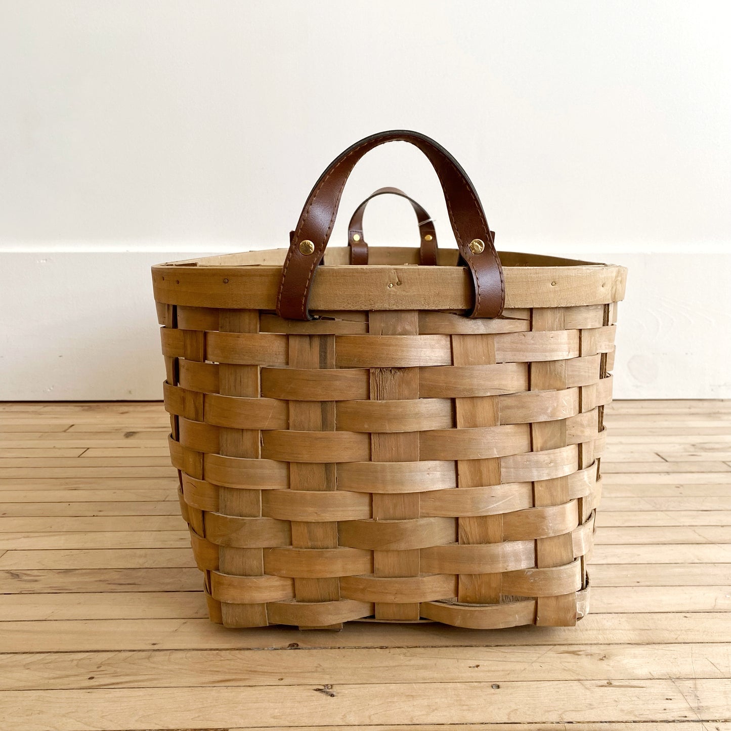 XL Vintage Woven Basket with Handles