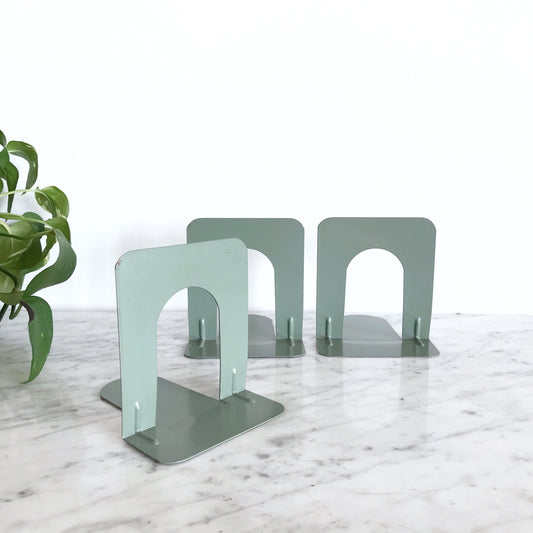 Set of 3 Vintage Metal Bookends, Sage