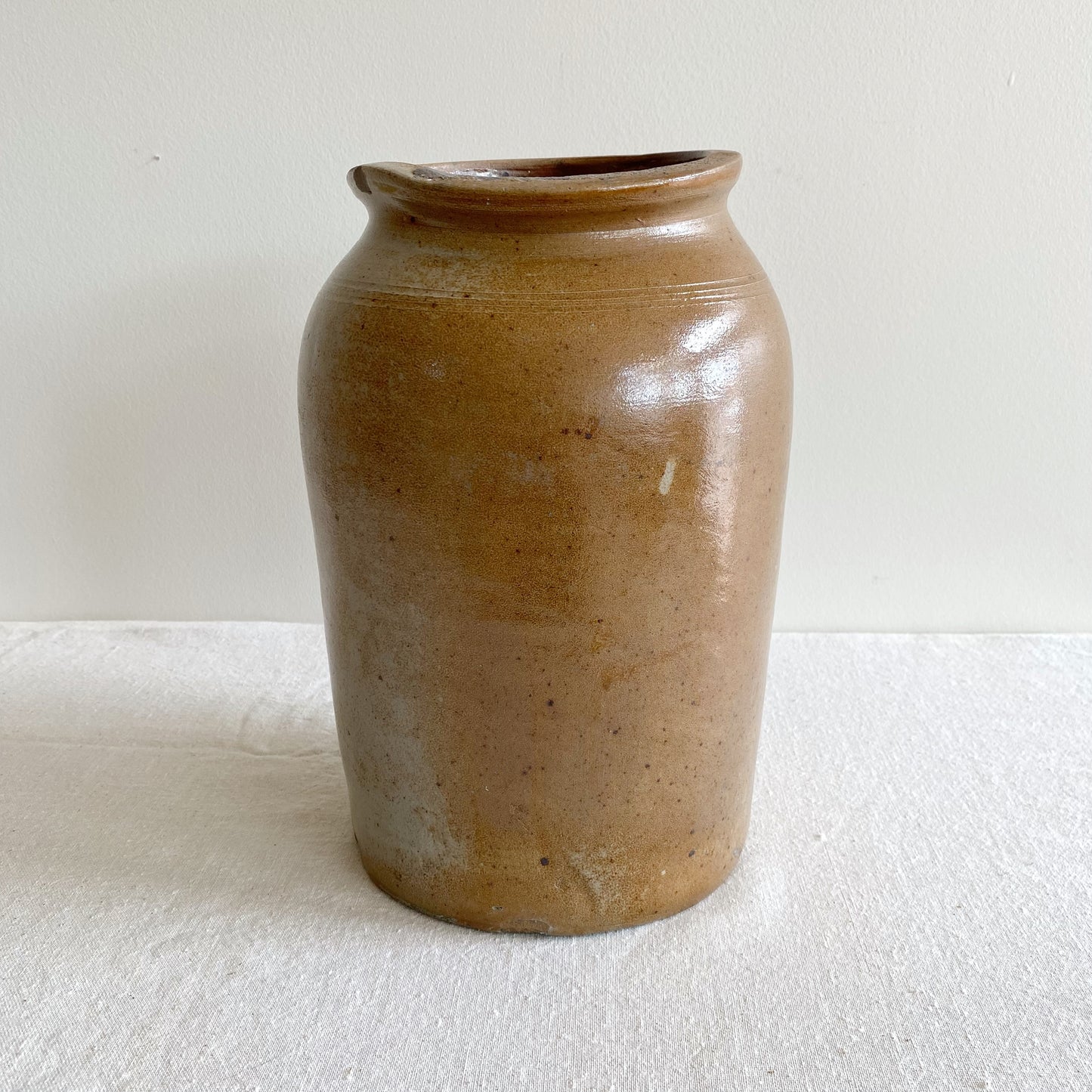 Antique Stoneware Crock Jar Vase, 10.75"