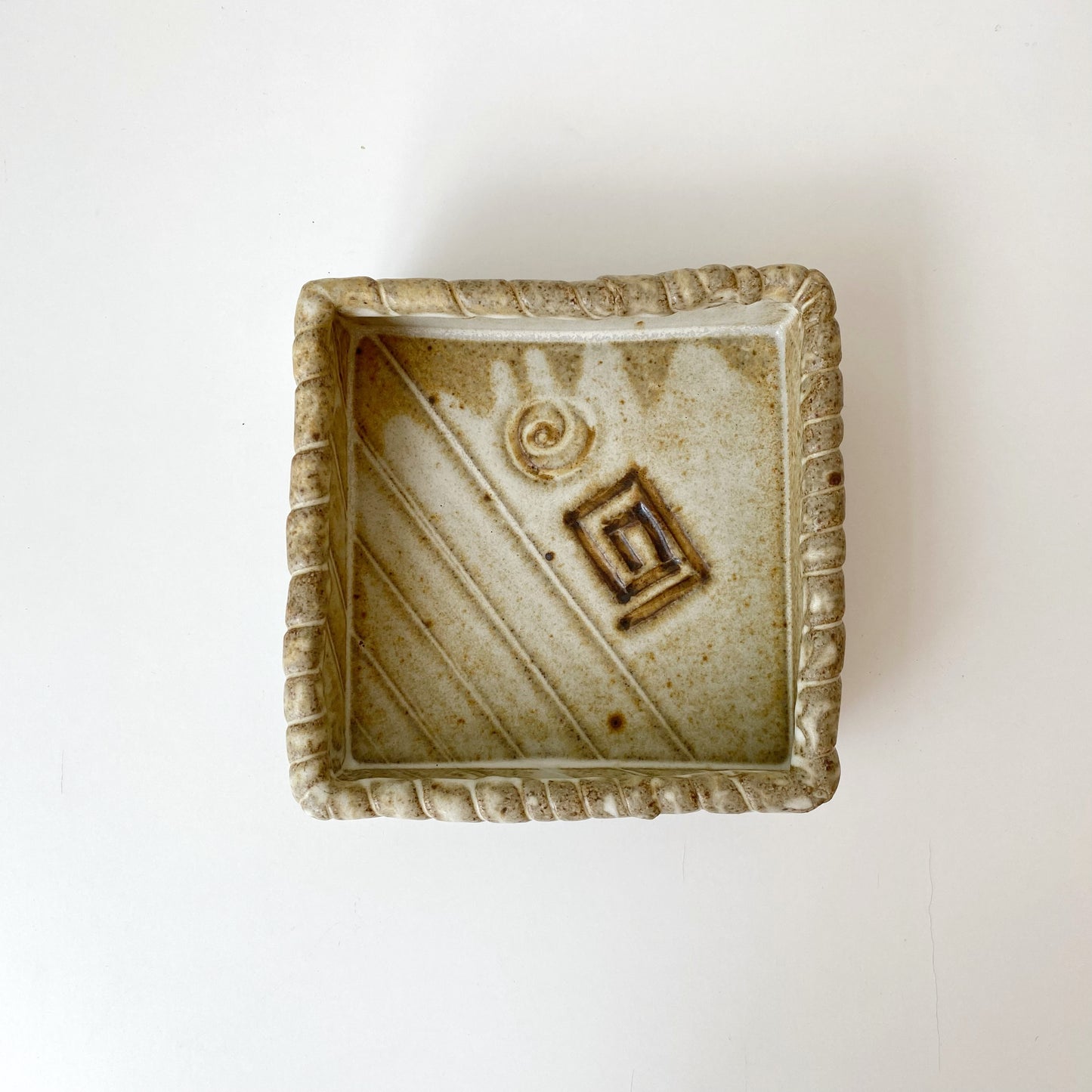 Vintage Hand-built Square Pottery Catchall