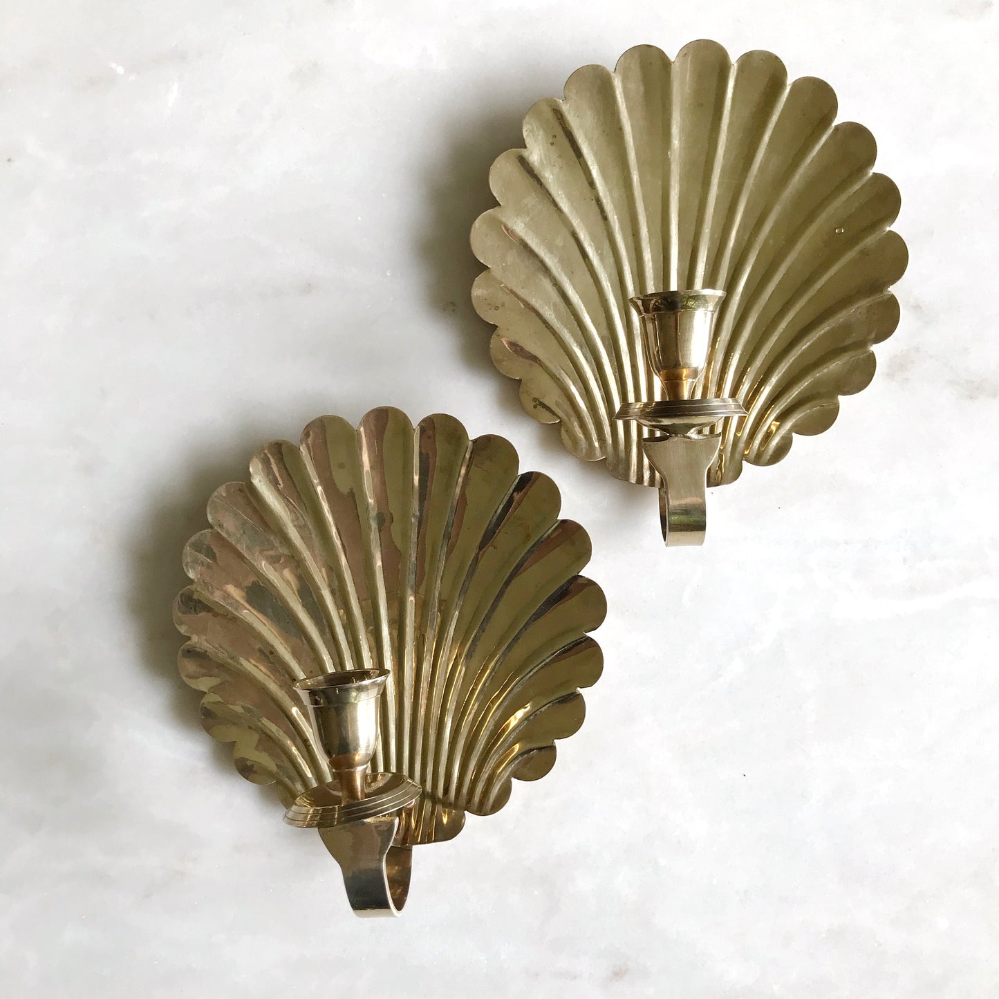 Pair of Vintage Brass Seashell Wall Sconces