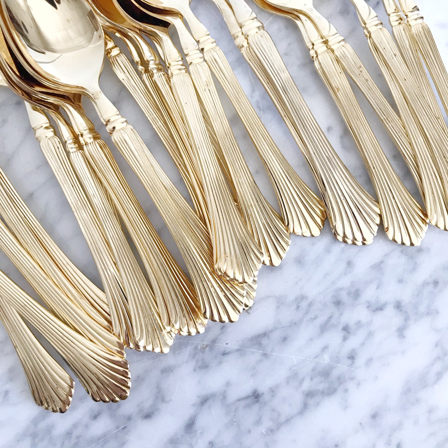 31-piece Set of Vintage Gold Flatware, Fan Pattern