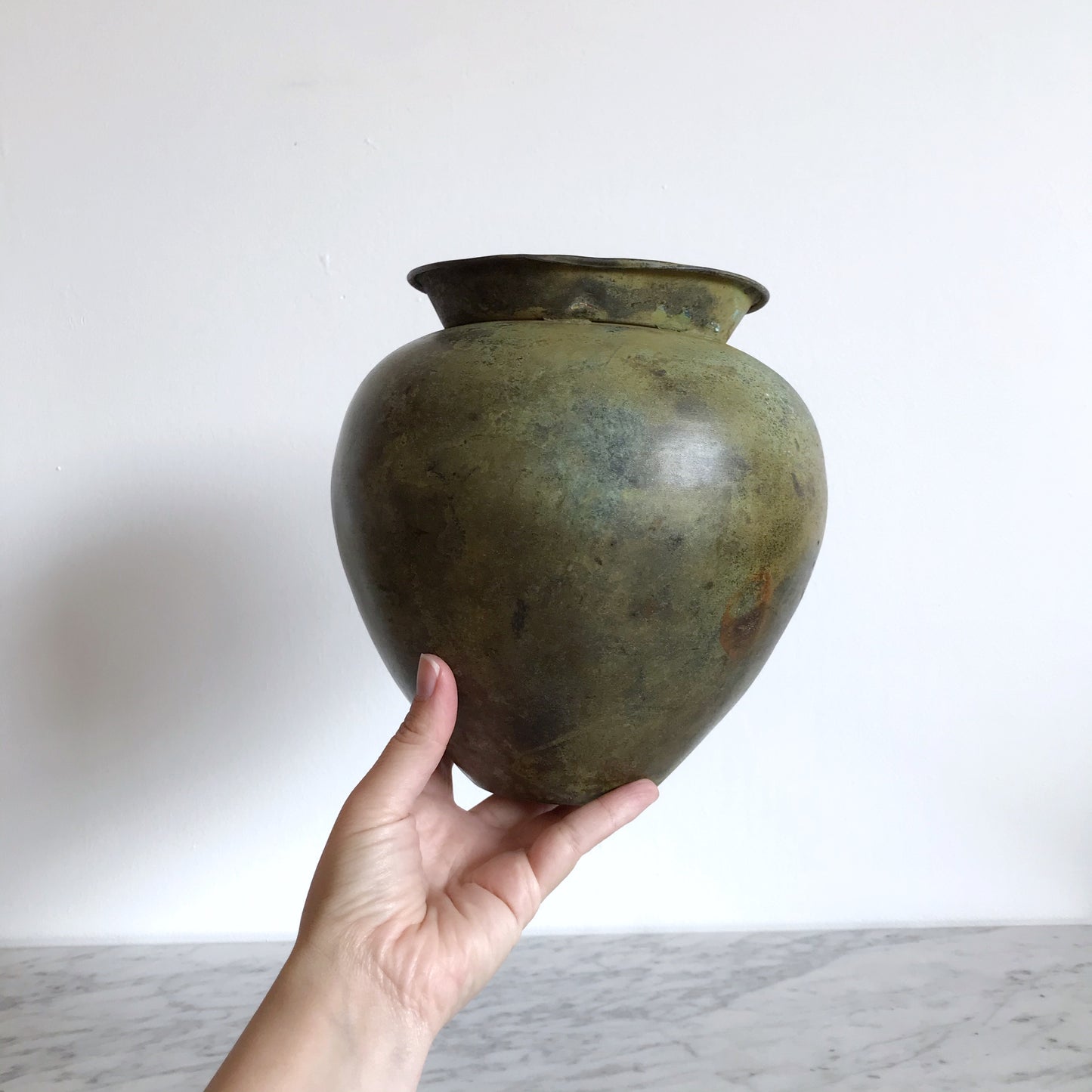 Large Found Metal Vase with Patina