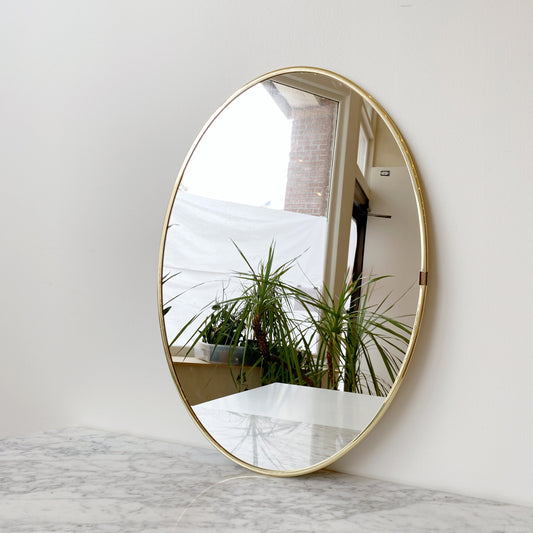 Vintage Slender Gold Framed Oval Mirror (22.5” x 15.75”)